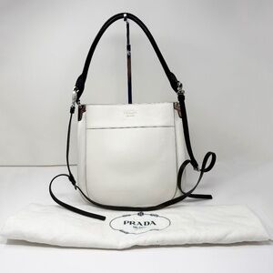 Prada Margit Genuine Leather Convertible Crossbody Shoulder Hobo Purse Bag White